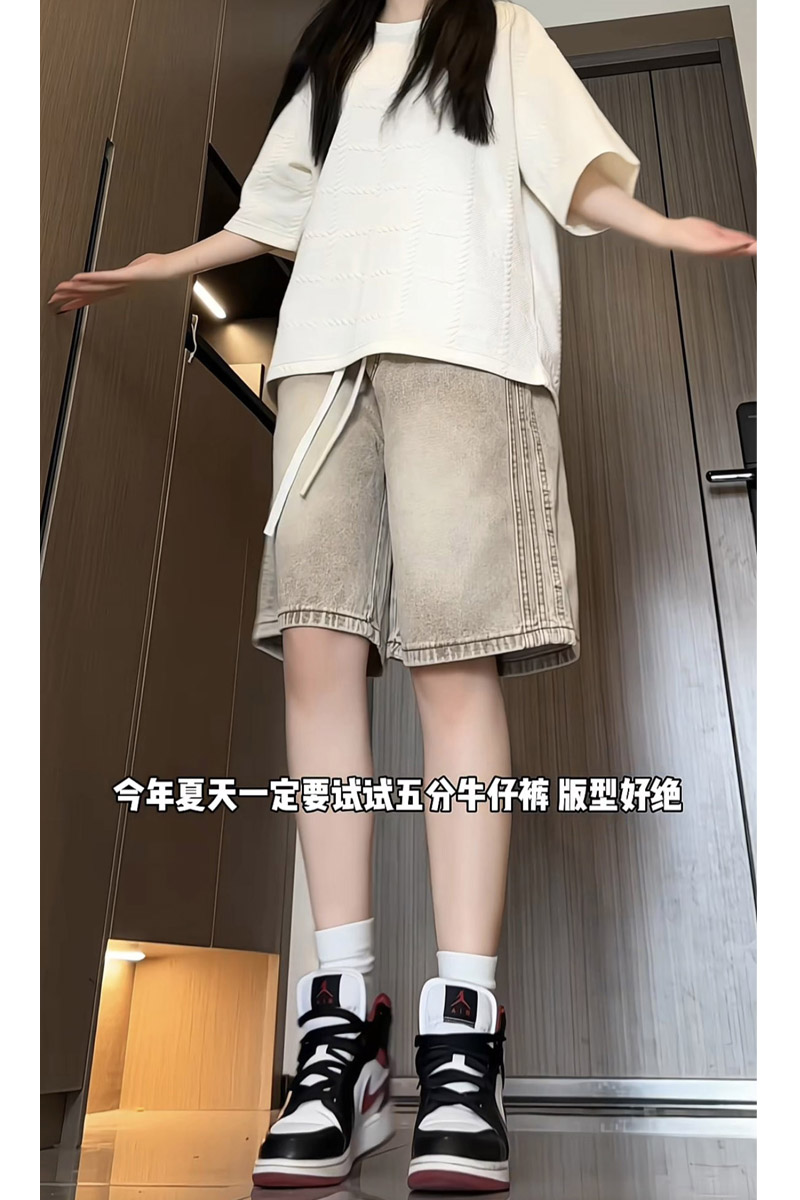 夏季新款美式高街复古水洗牛仔短裤女生潮流宽松直筒五分裤2534,男装牛仔裤,电商B203
