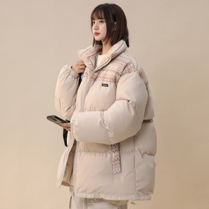 冬季新款美式撞色拼接立领棉衣女生潮流宽松保暖棉服外套 MY105图片