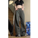 秋季新款美式复古褶皱工装休闲裤女潮流宽松直筒阔腿裤KZ44特P50，女装牛仔裤，电商B203
