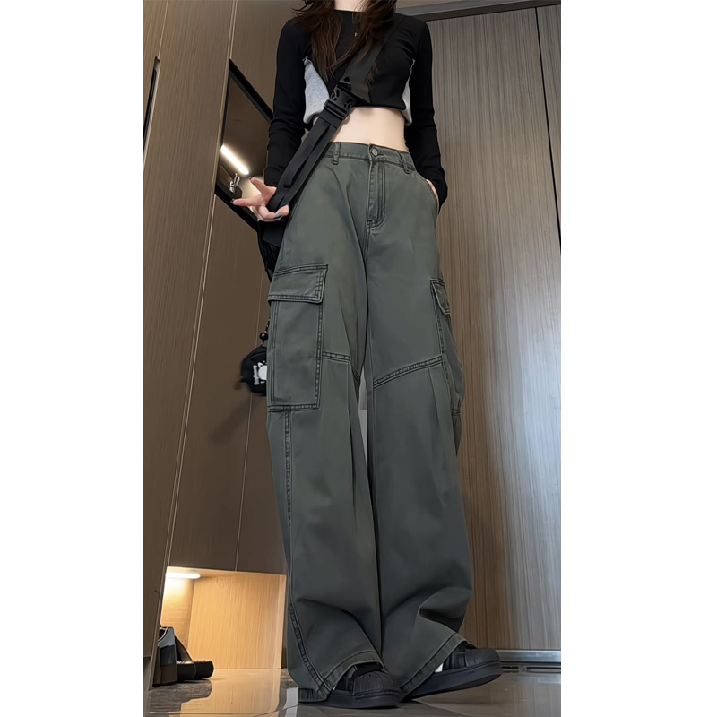 秋季新款美式高街褶皱工装休闲裤女潮流宽松直筒阔腿裤K2587P55,男装工装外套,电商B203