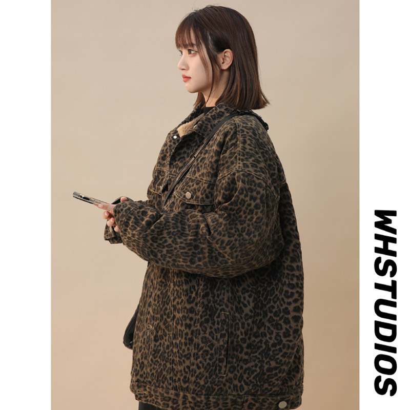冬季美式小众设计感牛仔棉衣女生潮流宽松加绒夹克豹纹外套MY103，男装夹克，电商B203