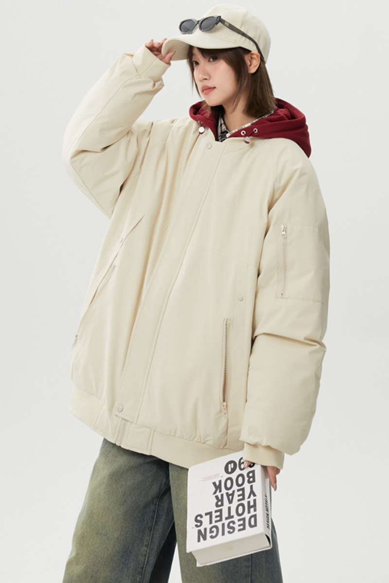 冬季新款ins美式高街假两件棉衣女潮流宽松连帽棉服外套9007P98,男装棉衣,电商B203
