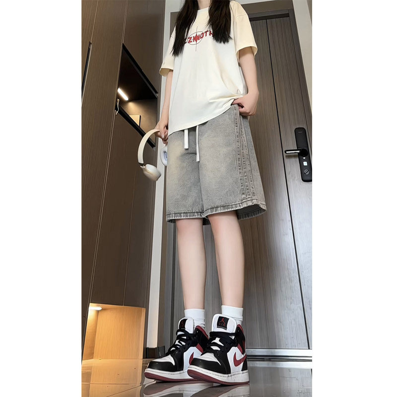 夏季新款美式高街复古水洗牛仔短裤女生潮流宽松直筒五分裤2534,男装牛仔裤,电商B203