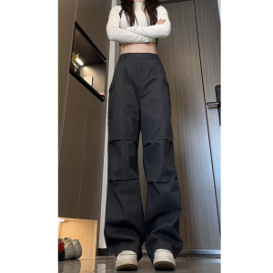 秋季新款美式高街褶皱工装休闲裤女潮流宽松直筒阔腿裤 KZ016 P50图片