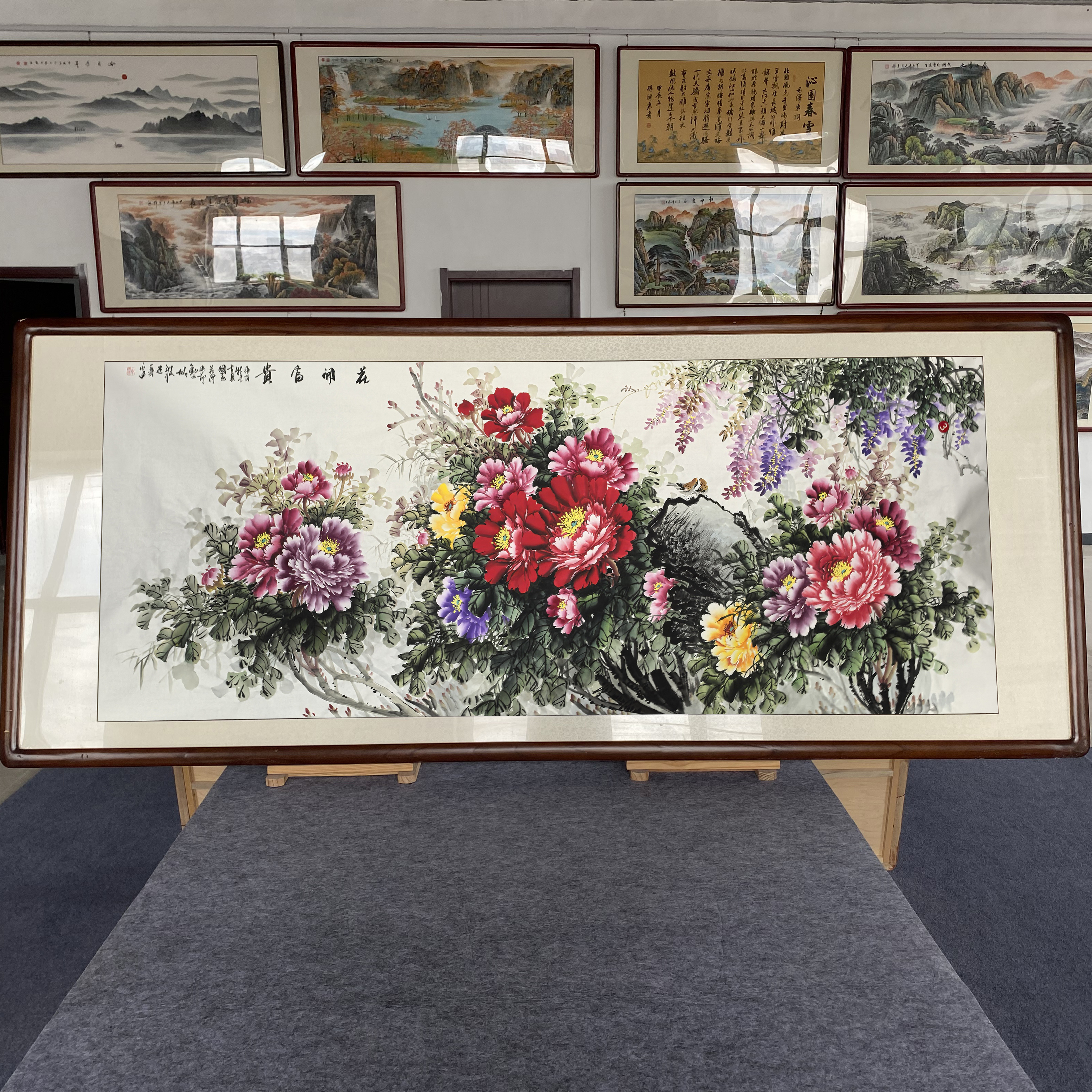 新中式手绘真迹国画牡丹花花开富贵客厅餐厅背景墙装饰画挂画带框