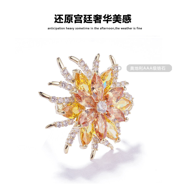 우아한 산호 브로치 고급 여성용 브로치 한국 럭셔리 크리스탈 코트 가디건 우아하고 심플한 코사지