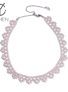 原创设计国风蕾丝编织施家珍珠项链女轻奢高级感颈链气质配旗袍