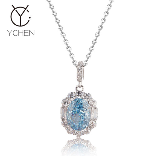 教师节新款S925纯银蓝锆冰花切项链女精致高级感小众轻奢锁骨链