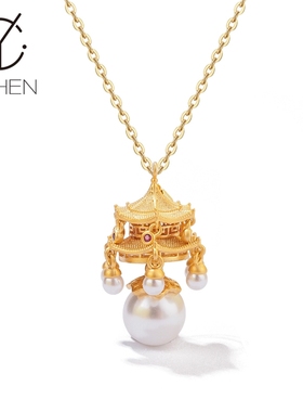 原创设计国风宫灯楼阁项链女高级感中式独特轻奢锁骨链小众独特