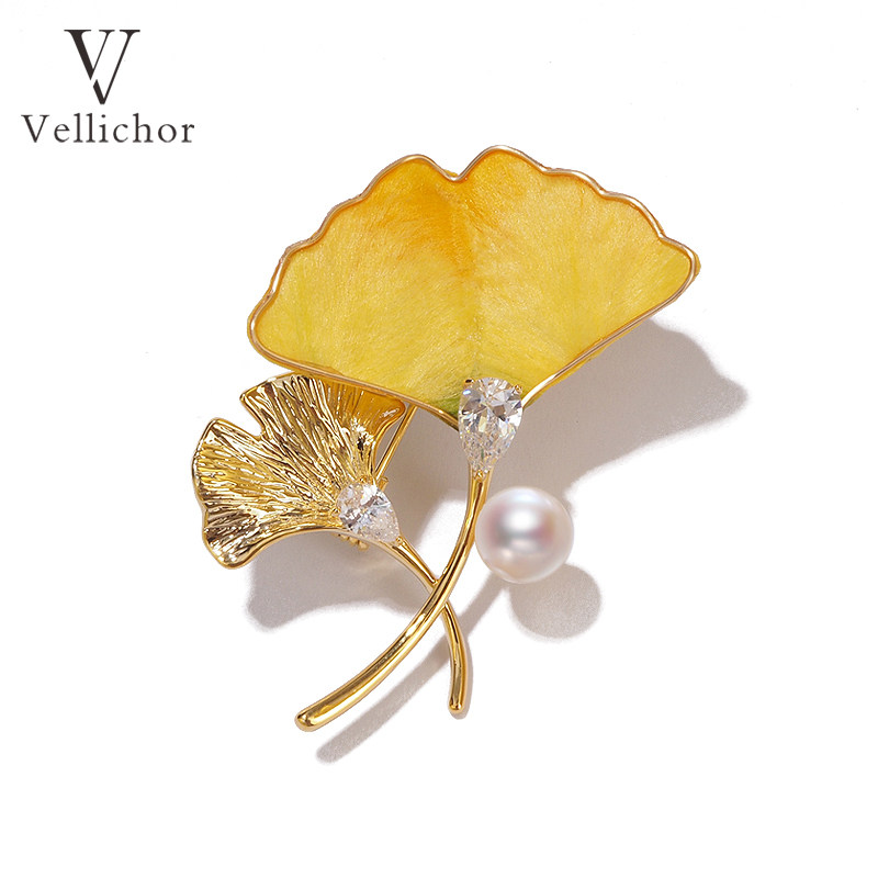 国风精致晚秋银杏叶绒花胸针双生银杏叶别针非遗蚕丝胸花