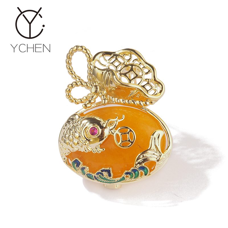 中国风锆石锦鲤福袋胸针