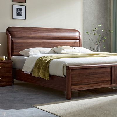 北美黑胡桃木全实木1.5m床新中式主卧室1.8米单双人北欧高端婚床