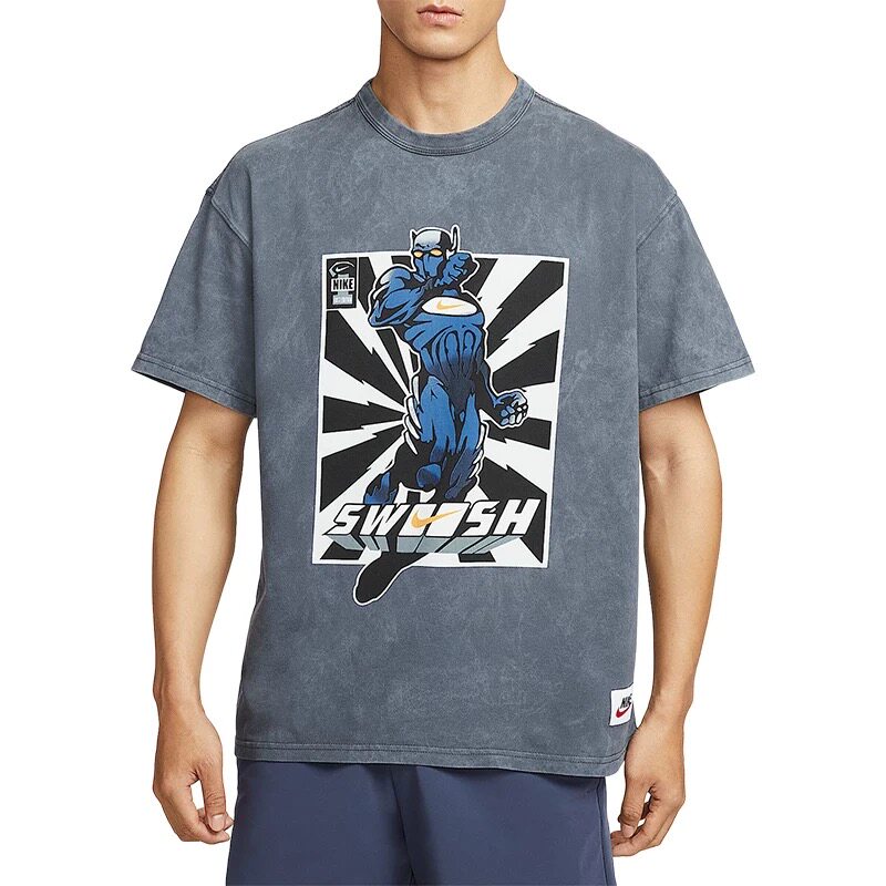 耐克男纯棉宽松做旧印花短袖T恤