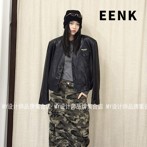 EENK 复古简约皮衣外套EED-1Q353-LJ01-BK——8780