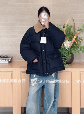 ETHOR 黑色皮领绗缝羽绒服25年秋冬ERFW25-343J——4680