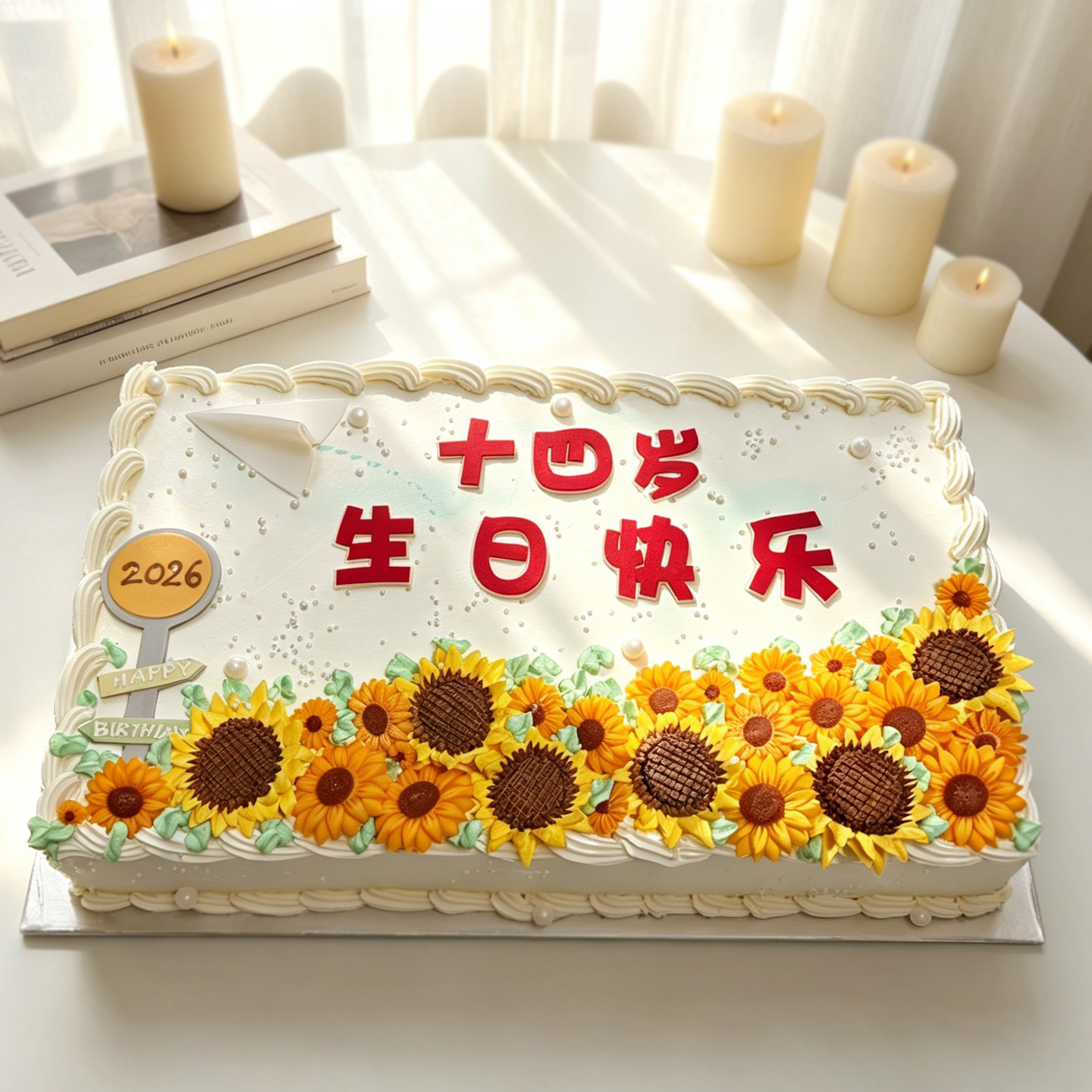 欧贝14岁集体步入青春礼生日会蛋糕太阳花向日葵上海苏州同城配送
