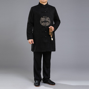 长款 百福龙秋冬中国风中式 民族风男装 中青年时尚 刺绣风衣外套