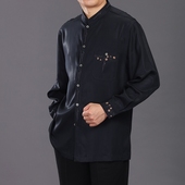 立领衬衫 长袖 中式 刺绣上衣 百福龙高档男士 民族风男衬衣大码 唐装