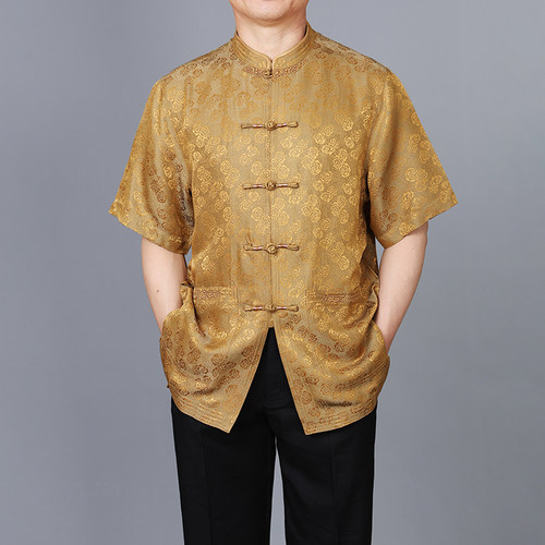 高档重磅桑蚕丝大码爸爸生日唐装