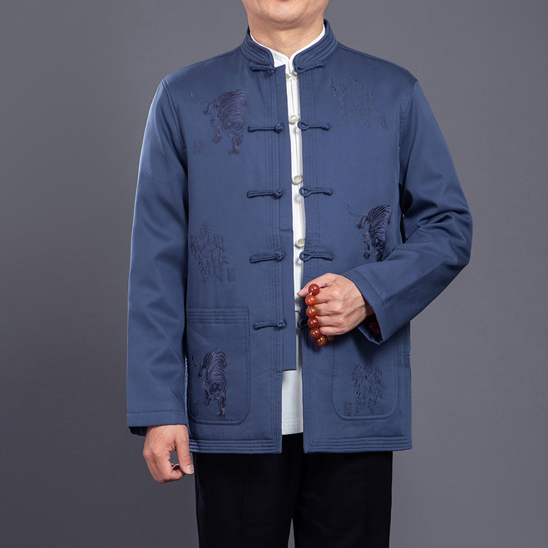 北京百福龙冬季男唐装棉袄 天丝中式加厚绣虎棉衣爸爸装保暖性好,男装,唐装,淘宝优惠券,粉丝福利购,淘宝优惠卷