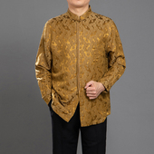 衬衫 长袖 新款 中青年时尚 百福龙高档中式 中国风真丝立领衬衫 唐装