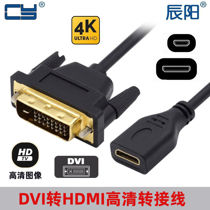 CY辰阳主机副屏Micro HDMI转dvi显示器视频线 MiniHDMI迷你转DVI