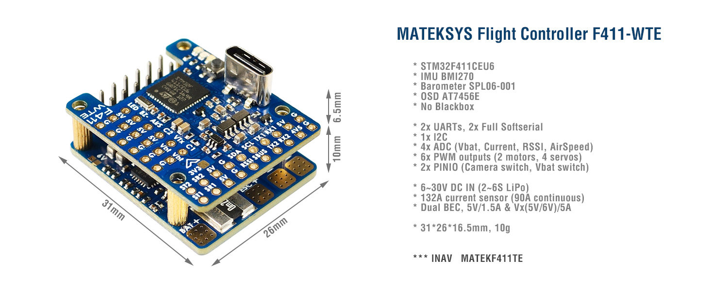 MATEK F411-WTE 비행 제어 OSD 기압계 레이싱 비행 제어 FPV 고정 날개 INAV는 DJI VTX를 지원합니다