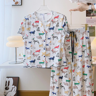 夏季新款可爱小狗崽短袖长裤可外穿家居服可爱睡衣套装