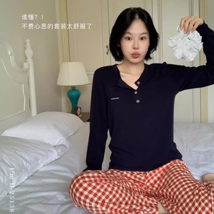 早八松弛感长袖长裤显瘦舒适可外穿家居服时髦感睡衣套装