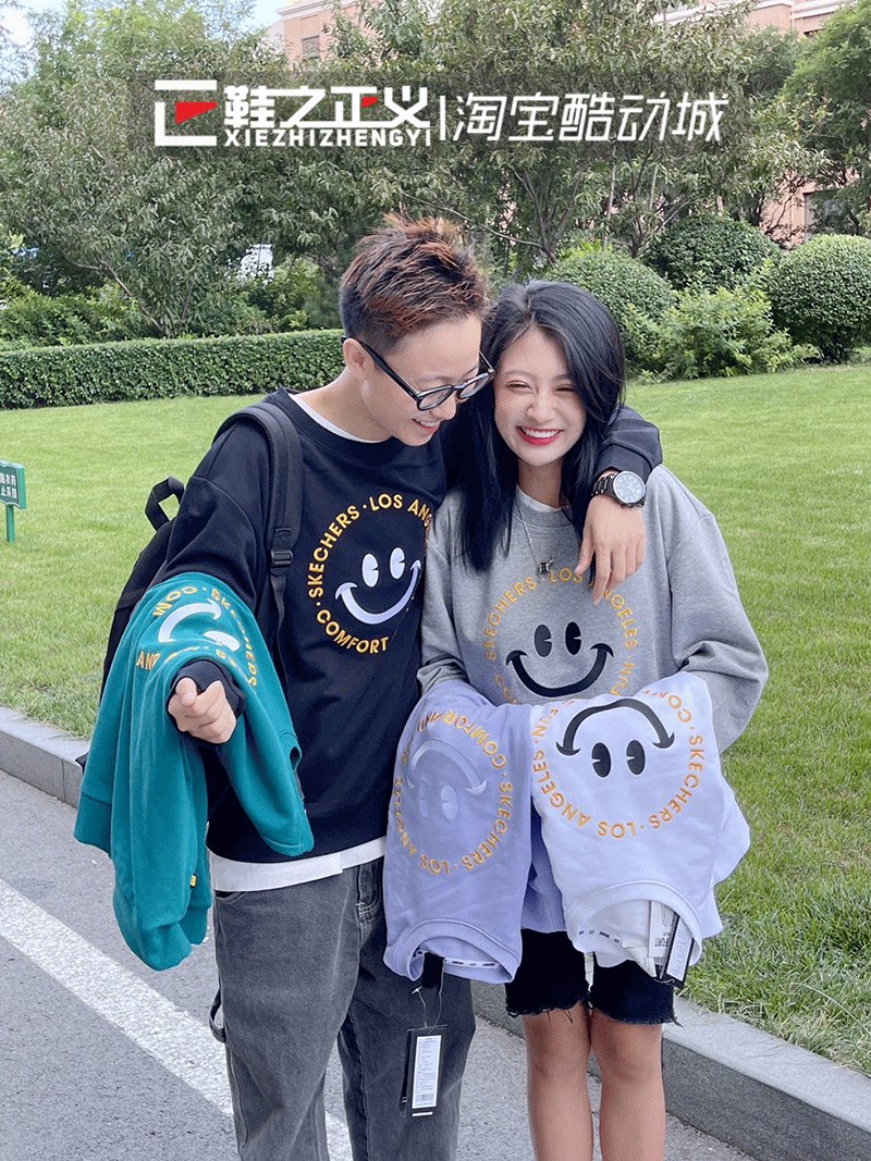 skechers斯凯奇韩版休闲笑脸情侣款卫衣女宽松百搭上衣潮l321u130