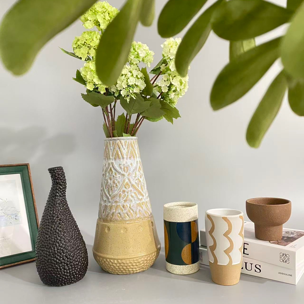 外贸孤品 手绘手工拉胚陶瓷花瓶 花盆店铺会所家居样板房装饰摆件