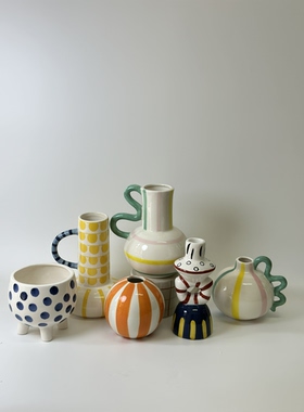 外贸孤品 多巴胺陶瓷装饰摆件 花瓶 烛台 店铺家居样板房装饰摆件