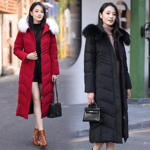 女式加肥加大码200斤加长款大衣羽绒服过膝收腰外套胖妹300斤衣服