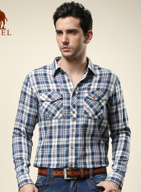 【非卖品】camel 骆驼男装 春季 修身格子衬衣棉长袖衬衫 07800