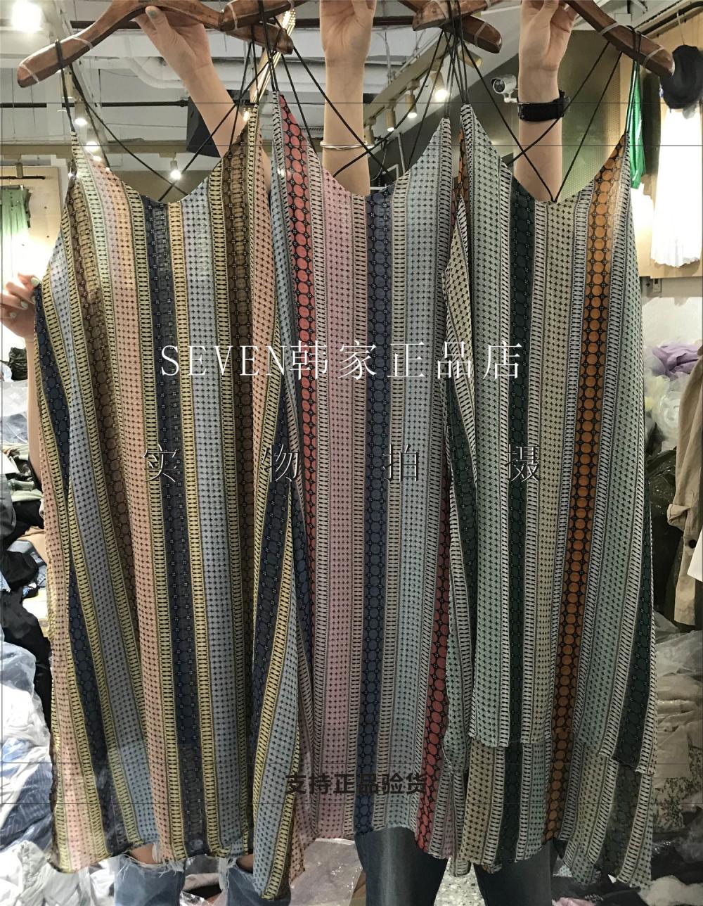 韩国女装进口代购18夏季新款时尚百搭拼色交叉细带连衣裙Sg0490