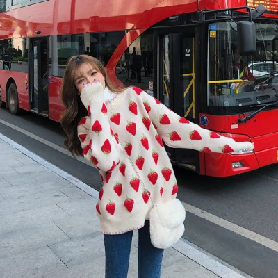 滕雨佳白桃提花毛衣女2025新款宽松外穿秋冬加厚内搭时尚打底