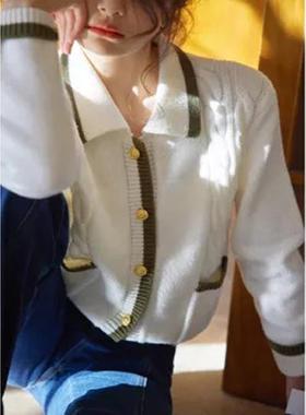 ORWhite 撞色边麻花编织针织开衫2025年春新款慵懒风长袖宽松上衣