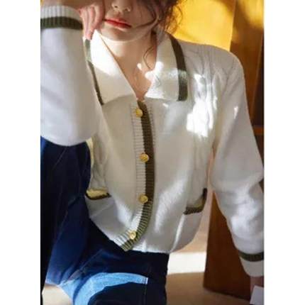 ORWhite 撞色边麻花编织针织开衫2025年春新款慵懒风长袖宽松上衣