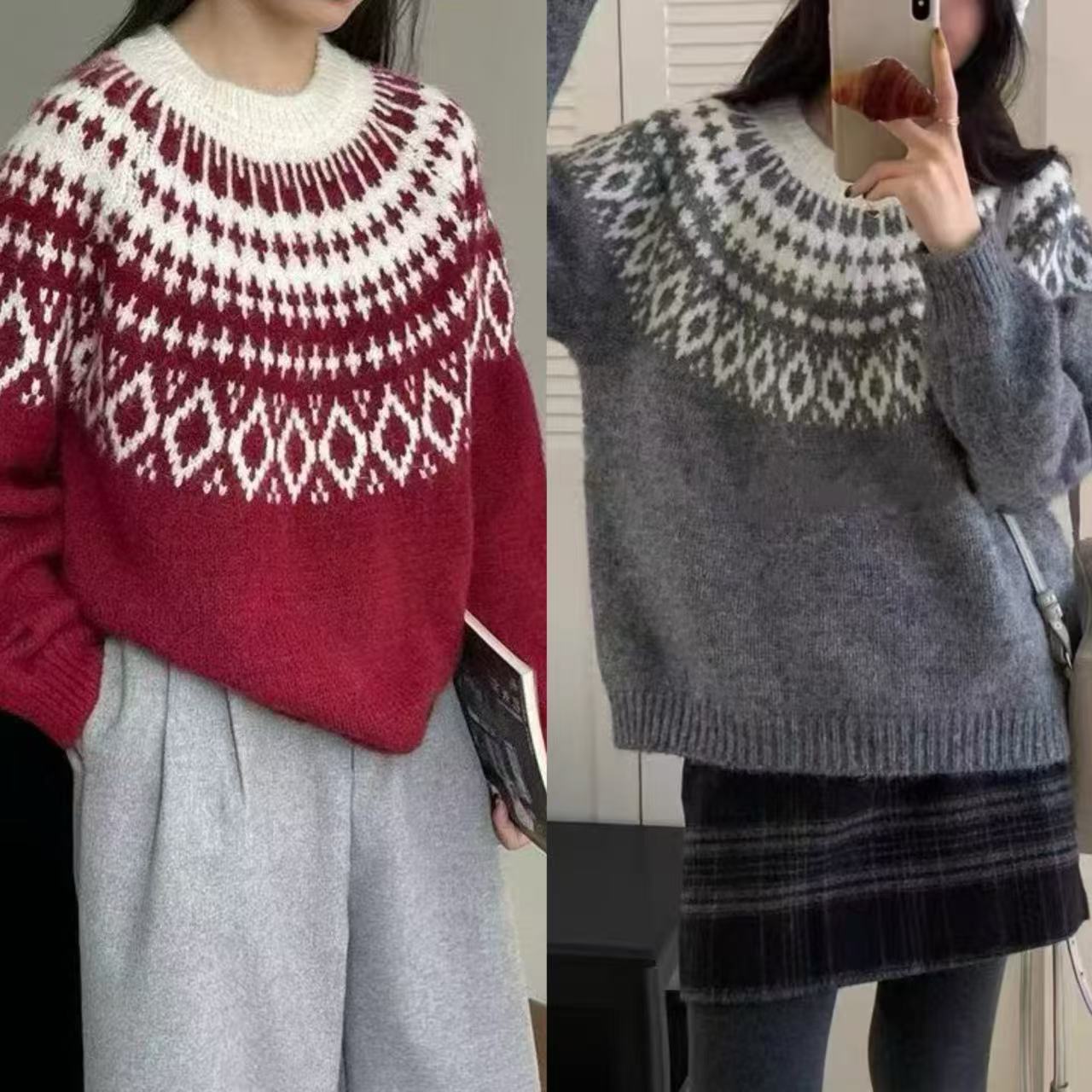 韩国羊驼毛长袖上衣针织衫圆领潮短款修身打底衫女款秋冬保暖毛衣