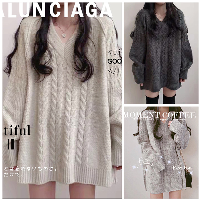 韩国chic秋冬中长款麻花毛衣裙女洋气复古纯色百搭失踪针织衫