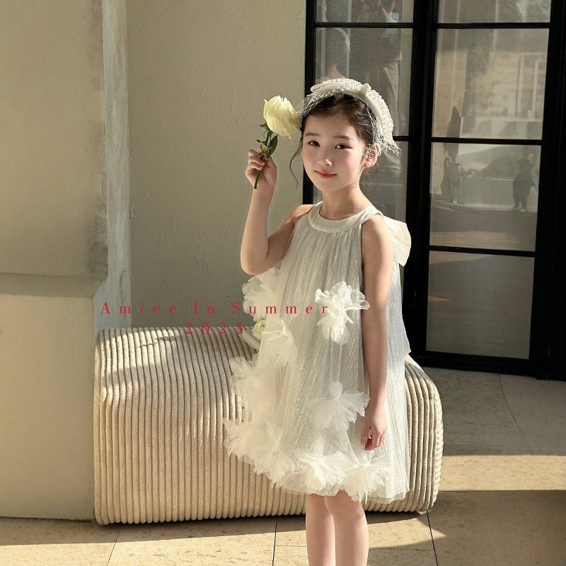 女童挂脖亮片公主裙蝴蝶结网纱连衣裙夏中大童背心裙生日高级礼服