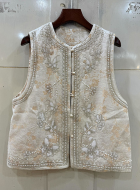 72029 重工满身钉珠花圆领国风洋气马甲外套欧洲站春装2026新款女