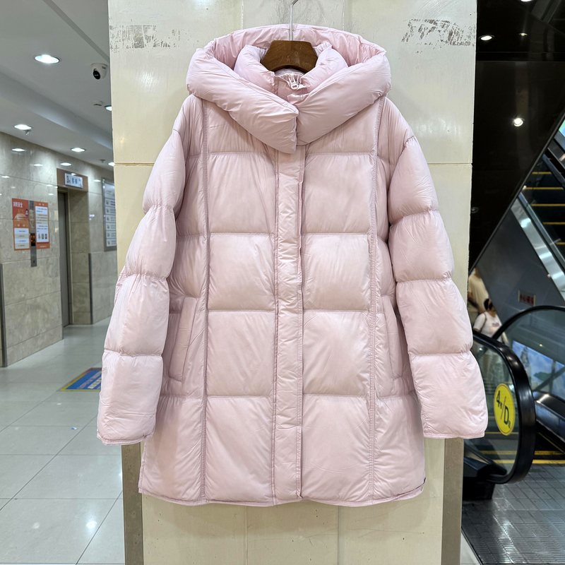 NJK 9825 欧货冬装2025休闲连帽云朵泡芙舒适加厚亮色中长羽绒服