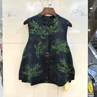 珍珠单排盘扣立领树叶花国风香云纱马甲外套 2025款 Q6122 欧货春装