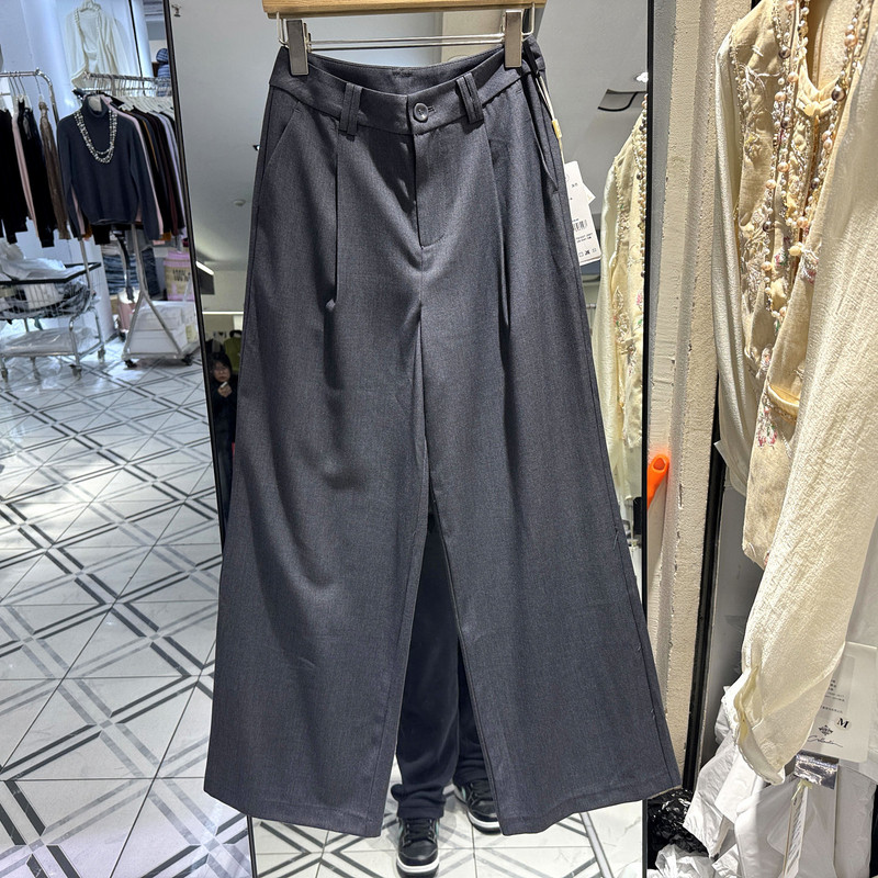 诗珂欣K-61189 时尚一粒扣高腰绵羊毛直筒裤西裤女裤欧货春装正品