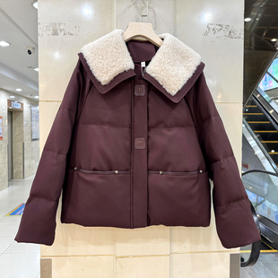 羽绒服冬装 依米莎25D056 字母M门禁拉链羊羔毛海军娃娃领休闲短装