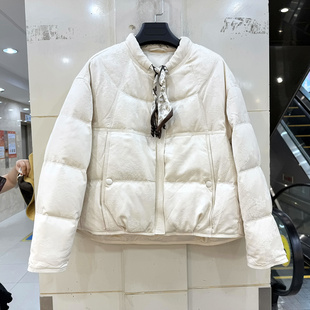 YRF-882605 花色丝巾领复古提花休闲减龄短装轻奢羽绒服外套冬装
