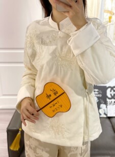 特价 冬季新款国风真丝丝绒棉服重工刺绣钉珠加棉加厚棉袄外套