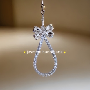 闪！超大锆石蝴蝶结反夹手机链公主白色手机挂件包挂ccd相机挂绳