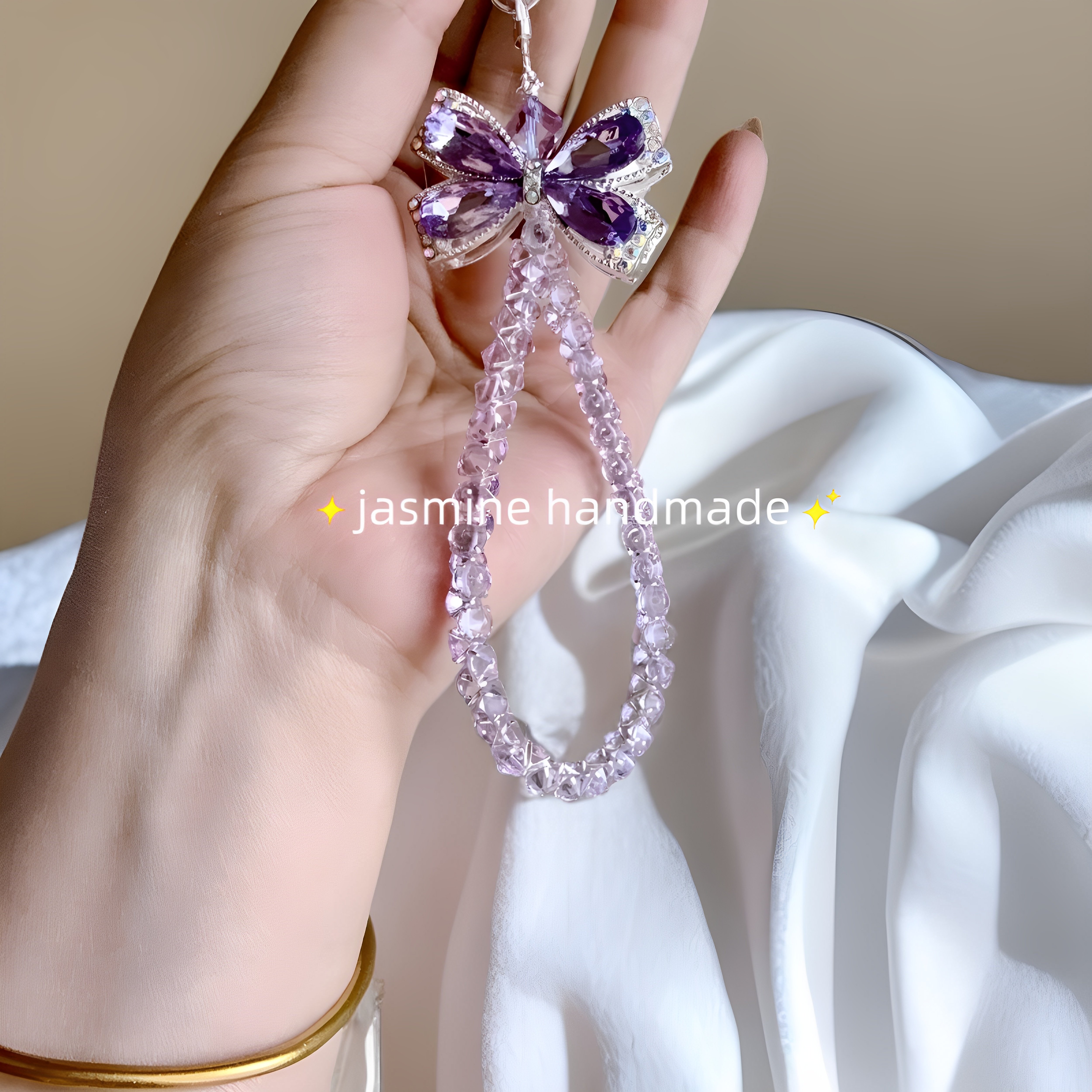 闪！超大锆石蝴蝶结反夹手机链公主紫色手机挂件包挂ccd相机挂绳